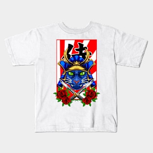 Samurai Cat | Blue Kabuto 003 Kids T-Shirt